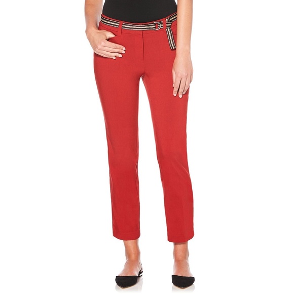Rafaella Womens Modern Dress Ankle Pant with Belt in Chili Powder Red Si… - Picture 1 of 12
